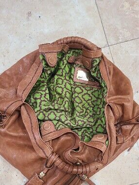 orYANY Cognac Leather Braided-Handle Hobo